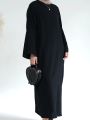 Dubai Causal Comfortable Abaya For Women 100% Cotton Saudi Turkish Clothing Solid Fashion Split Sleeve Muslim Dress With Pockets.
