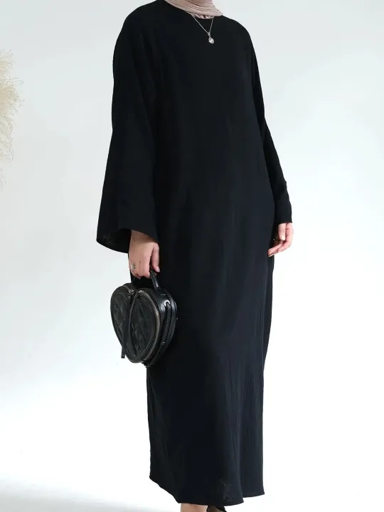 Dubai%20Causal%20Comfortable%20Abaya%20For%20Women%20100%25%20Cotton%20Saudi%20Turkish%20Clothing%20Solid%20Fashion%20Split%20Sleeve%20Muslim%20Dress%20With%20Pockets%20-%20Image%207