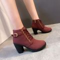 {MYE MART} Korean fashion boots for women ladies ankle Pointed Toe Short Boots Casual box Heels Shoes. 