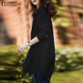 ZANZEA Women Casual Loose Button Up Shirt Solid Loose Side Slit Office Blouse Tops.