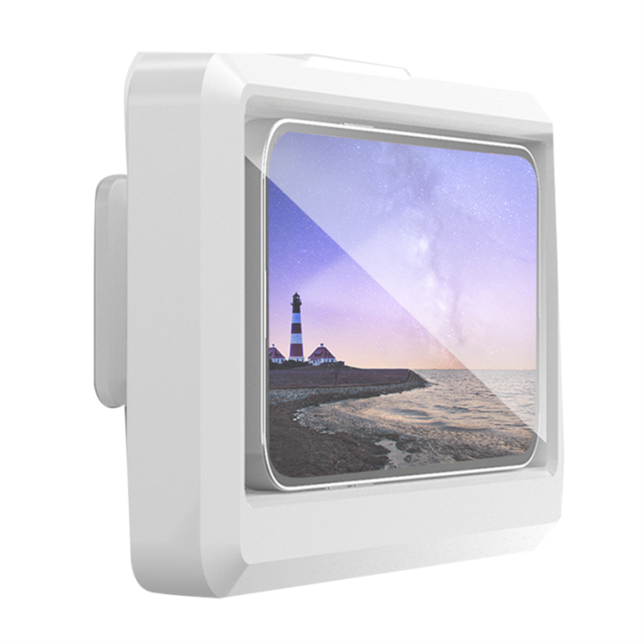 Bathroom Mobile Phone Holder Waterproof Touchable Case Wall Mounted Kitchen Toilet Smartphone Storage Box Stand, White Plastic