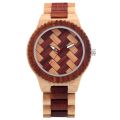Creative Handmade Weave Braided Dial Pattern Vintage Wooden Watch for Men Folding Clasp Natural Wood Wristband Quartz Wristwatch.
