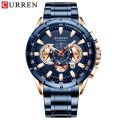 Men New CURREN Casual Sport Chronograph Men's Watch Stainless Steel Band Wristwatch Big Dial Quartz Clock With Luminous Pointers. 
