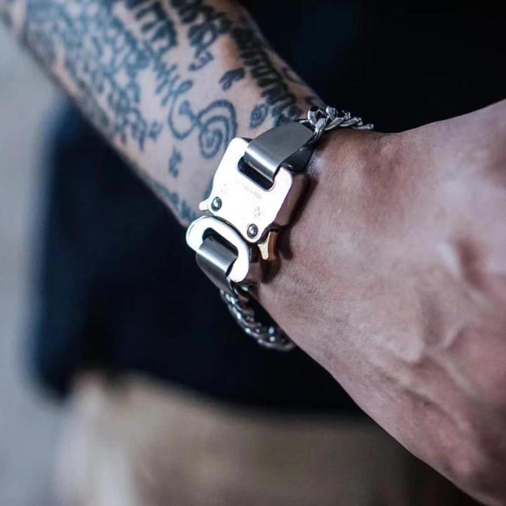 【Beiver Jewelry Store 】ALYX River Link Bracelets Men Women Unisex 1017 ALYX 9SM Metal Bracelet Press Buckle High Quality Matching Box Tag