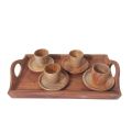 4 Pieces 2 Inch Wooden Tea Cups with piris and wooden tray Wood Coffee Cups Wooden Coffee Mug for Drinking Tea Water Restaurant Cafe Home Serving Entertain, No Dishwasher, 100-200ml.