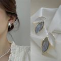 Grey Leaf Stud Earrings For Women Girls Ladies Korean Fashion Ear Ring Jewelry - Kaner Dul - Kaner Dul. 