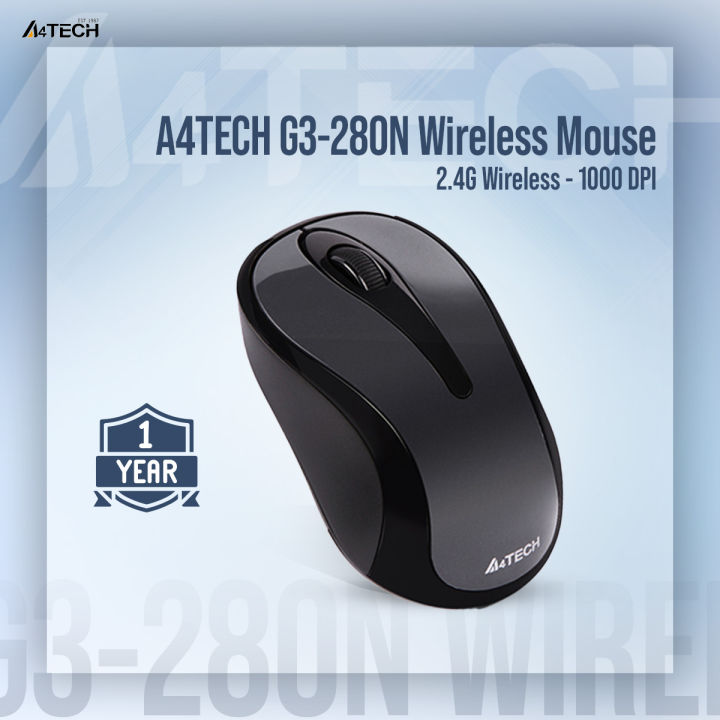 A4TECH G3-280N Wireless Mouse - 2.4G Wireless - 1200 DPI - For PC/Laptop - Grey