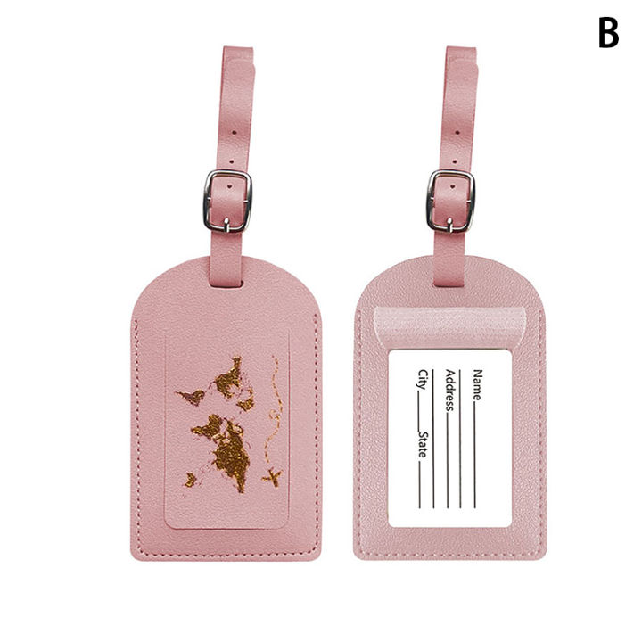 Women Men PU Leather Map Luggage Tag Suitcase Identifier Label Baggage Boarding Bag Tag Name ID Address Holder Travel Accessorie Demoo