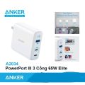 Anker PowerPort III 3 Port 65W Elite Charger (A2034) White For iPad MacBook iPhone Google Pixel LG Laptop.