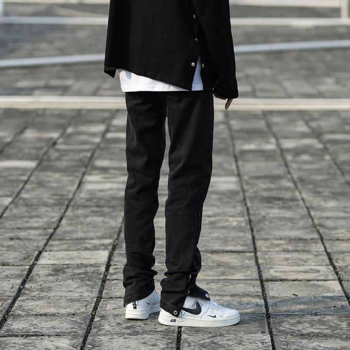 FOGStyle Retro High Street Breasted Split Functional Workwear Jeans Men's Beautiful High Fashion Slim Fit Ankle Tight Trousers