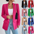 women suit coatAutumn and Winter Temperament Commuting Solid Color Polo Collar Long Sleeve Suit Coat Top Blazer. 