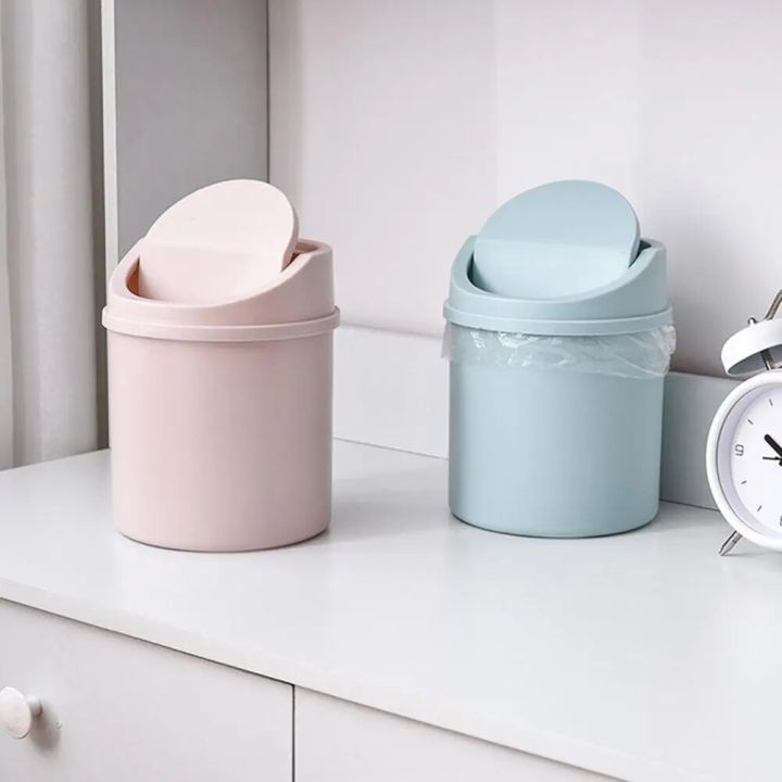 【hot】 Tiny Garbage Can Mini Trash Can Reusable Space Saving PP Plastic Cylindrical For Desktop