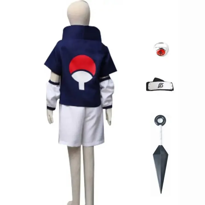 Kids Uchiha Cosplay Sasuke Costume Outfit Children Summer School Uniform Suit Anime Halloween Costume
