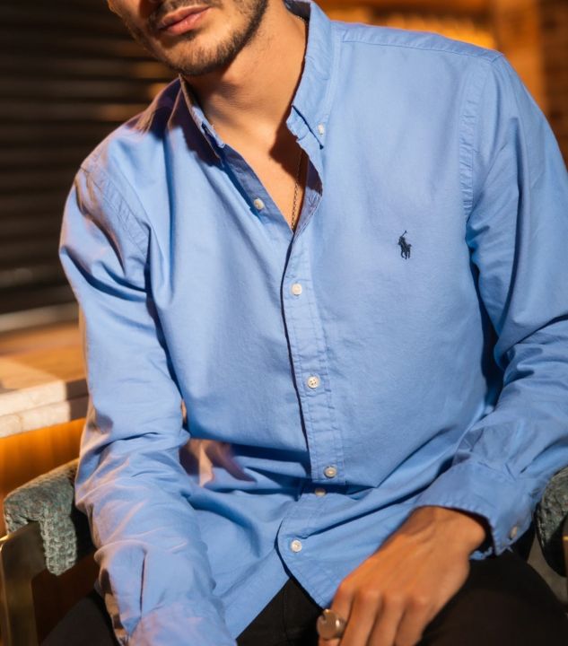 Full Sleeve Oxford Shirt Ralph Lauren- Sky Blue Shirt For Men