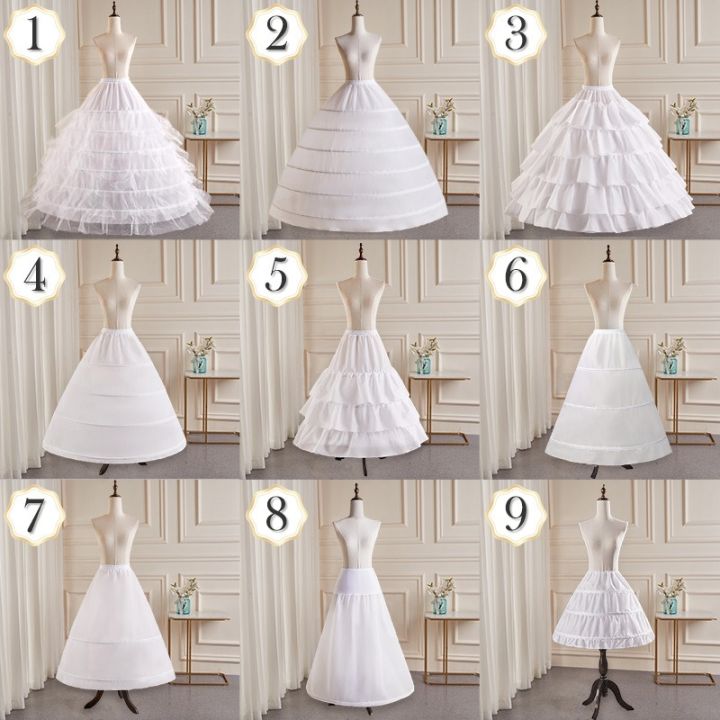 6-Hoops Underskirt Women Petticoat Wedding Dress Pleated Crinoline White a Line Floor Length Under Skirt Cancan Pettidresses