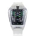 1pc Men White Transparent Acrylic Fashion Racing Engine Versatile Quartz Watch.