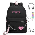 black pink Same Style USB Rechargeable Backpack Multifunctional Backpack ins Large Capacity Waterproof Schoolbag. 