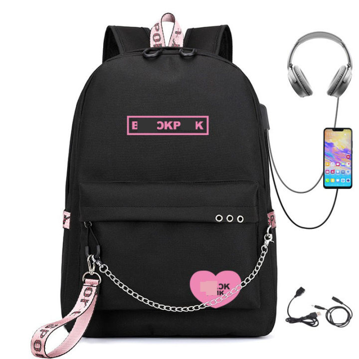 black pink Same Style USB Rechargeable Backpack Multifunctional Backpack ins Large Capacity Waterproof Schoolbag