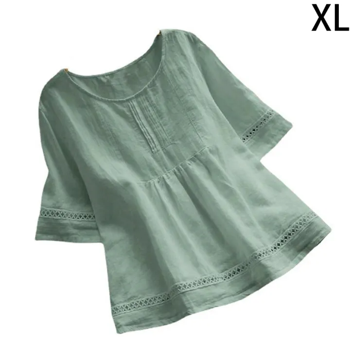 Sleeve%20Spliced%20Hollow%20Out%20Tops%20Blouse%20Round%20Neck%20Loose%20Ladies%20Retro%20Casual%20Petticoat%20Solid%20Color%20Cotton%20Linen%20Top%20Half%20Sleeve%20Round%20Neck%20Stitched%20Shirt%20Hollow%20Top%20Women%20Shirt%20Half%20-%20Image%209
