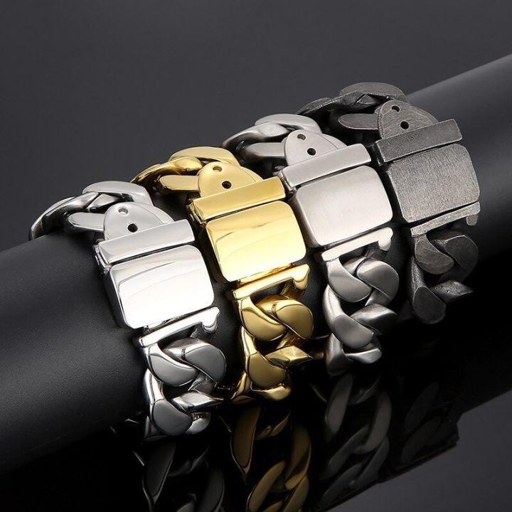 25mm%20Heavy%20Men%20Black%20Curb%20Cuban%20Link%20Chain%20Bracelet%20With%20Belt%20Buck%20Punk%20Rock%20Brush%20Stainless%20Steel%20Bike%20Male%20Jewelry%20Accessories%20-%20Image%205
