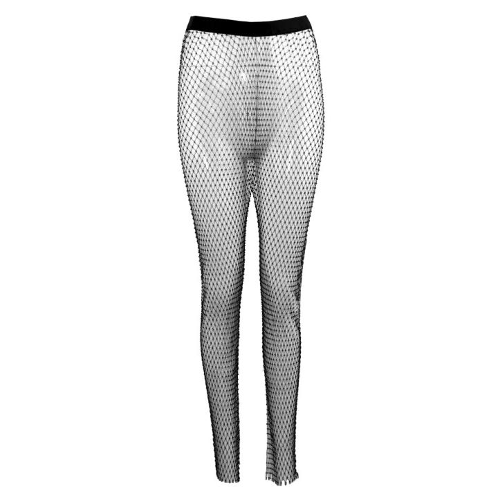 Sparkle%20Diamante%20Fishnet%20Wide%20Leg%20Trousers%20Crystal%20Mesh%20Flare%20Pants%20High%20Waisted%20Rhinestone%20Split%20Hem%20Leggings%20-%20Image%202