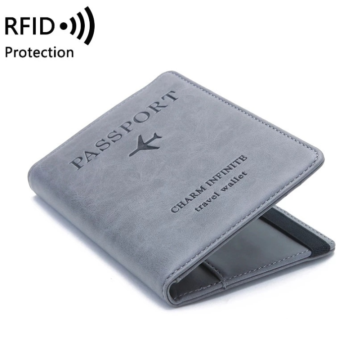 Multi-Compartment Travel Passport Wallet with Card, Ticket and SIM Slots, and Elastic Strap and RFI-D Blocker