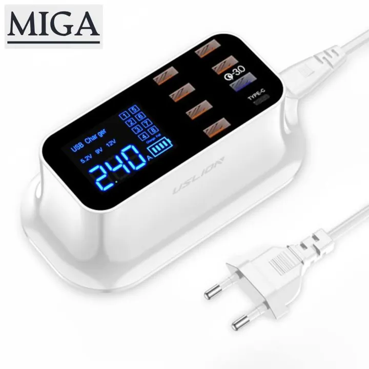 USLION 8 Port USB Charger HUB Quick Charge 3.0 LED Display Multi USB Charging Station Phone Desktop Wall Home EU Plug
