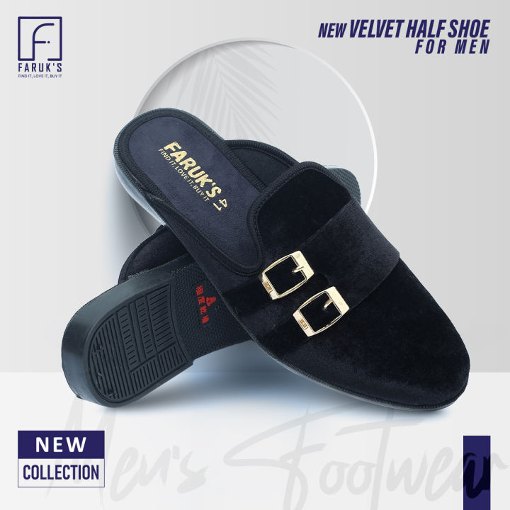 Velvet Half Shoe For Men Black -Loffer