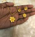 Pendant Thin Chain And Earring Gold Color Flower Design Sets For Women/girls.