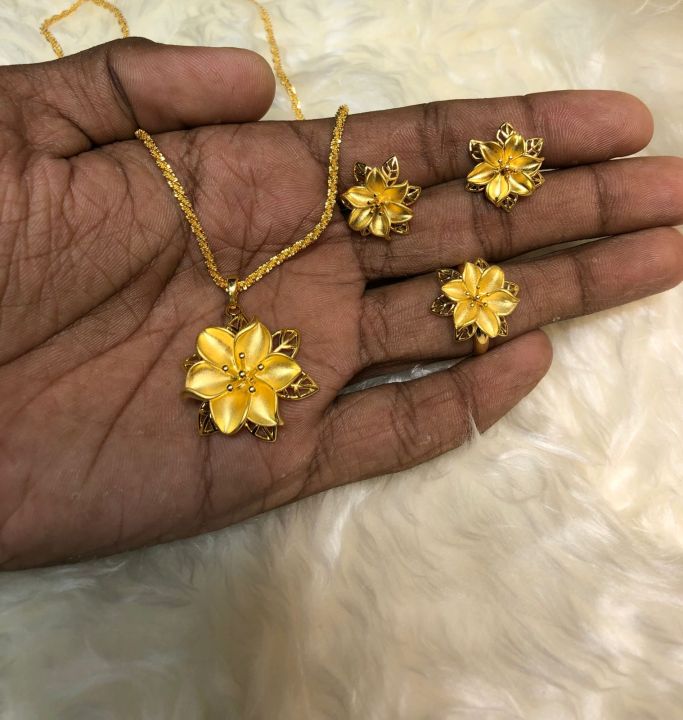 Pendant%20Thin%20Chain%20And%20Earring%20Gold%20Color%20Flower%20Design%20Sets%20For%20Women/girls%20-%20Image%202