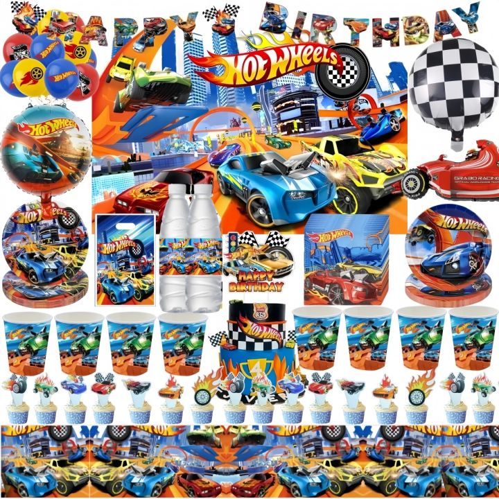 Hot Wheels Birthday Decoration Racing Car Disposable Tableware Tablecloth Plate Cup Balloon Baby Shower Kids Boys Party Supplies MuXiaRe