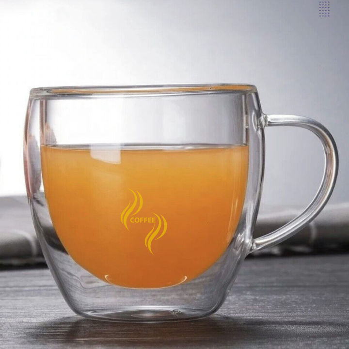 Double Wall Coffee Glass Mug With Handle (250 ml)