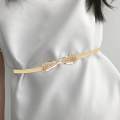 Women Elastic Waist Metal Chain, Stretch Dress Belt, Skinny Waistband for Women , Gold.