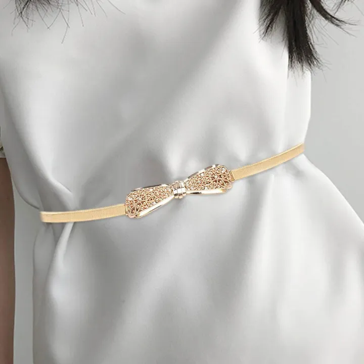Women%20Elastic%20Waist%20Metal%20Chain,%20Stretch%20Dress%20Belt,%20Skinny%20Waistband%20for%20Women%20,%20Gold%20-%20Image%205