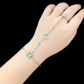 【Daily Necessities For Anyone Store】316L Stainless Steel New Fashion Upscale Jewelry Beaded Butterfly Charm Bracelets Back Chain Ring All In Women. 
