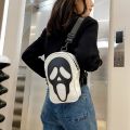 Male And Female Korean Version Niche Trend Funny Ghost Skull Crossbody Shoulder Bag Soft PU Leather Mobile Phone Small Square Ba. 