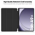 Flip Cover for Samsung Galaxy Tab A9 Plus 11 inch case, Soft Flexible Flip Case Cover with S Pen Holder for Samsung Galaxy Tab A9+ 11 inch with Auto Sleep Wake - Trifold Black / Blue.