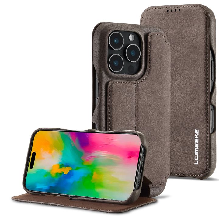 (New) For iPhone 16 Pro Max LC.IMEEKE Hon Ancient Series Flip Leather Phone Case