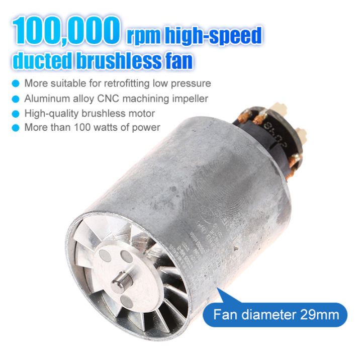 1Pc Micro Brushless Ducted Fan High Voltage 100000rpm CNC Aluminum Impeller Hair Dryer Ultra High Speed Brushless Motor Demoo
