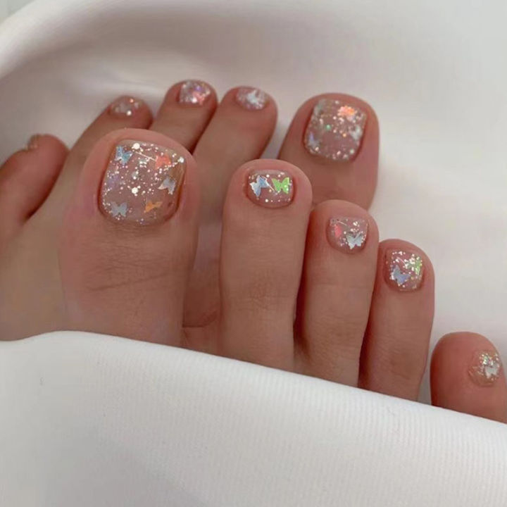 24pcs%20Simple%20French%20toe%20nails%20tips%20glitter%20diamond%20design%20press%20on%20toenails%20short%20full%20cover%20artificial%20foot%20nail%20with%20glue%20-%20Image%207