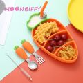 【NEW】 Children Silicone Dinner Pate Carrot Bowl Stainless Steel Fork Spoon Tableware Set Baby Food Supplementary Meal Plate Baby Stuff. 