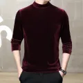 Men Solid Color Top Stylish Men's Velvet Slim Fit T-shirt Warm Soft Half-high Collar Perfect for Fall Spring Southeast Asian Buyers' Favorite Men Velvet Top. 