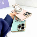 TA for Infinix Smart 6 HD Back Cover Cute Doraemon Folding Bracket Luxury 6D Plating Case Soft Silicone Square Phone Case for Girls. 