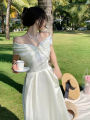 French White Off Shoulder Sexy Elegant Bow Dress Women Birthday Evening Party Fairy Gowns Dresses Sweet Fashion 2023 Summer Boho.