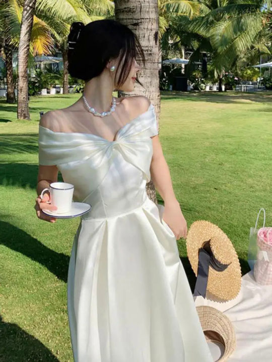 French%20White%20Off%20Shoulder%20Sexy%20Elegant%20Bow%20Dress%20Women%20Birthday%20Evening%20Party%20Fairy%20Gowns%20Dresses%20Sweet%20Fashion%202023%20Summer%20Boho%20-%20Image%202