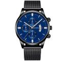 GENEVA Watch Men's Watch Top Brand Luxury Business Calendar Watches For Men Blue Stainless Steel Mesh Belt Quartz Watch.
