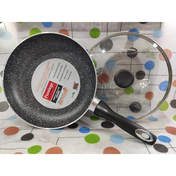 Prestiege 28Cm Marble Coating Omega Deluxe Non Stick Cookware Fry Pan With Lid,(S)Induction Use Cookware,Asian Frist- 5-layered non-stick cookware,Omega Granite is made using German technology.