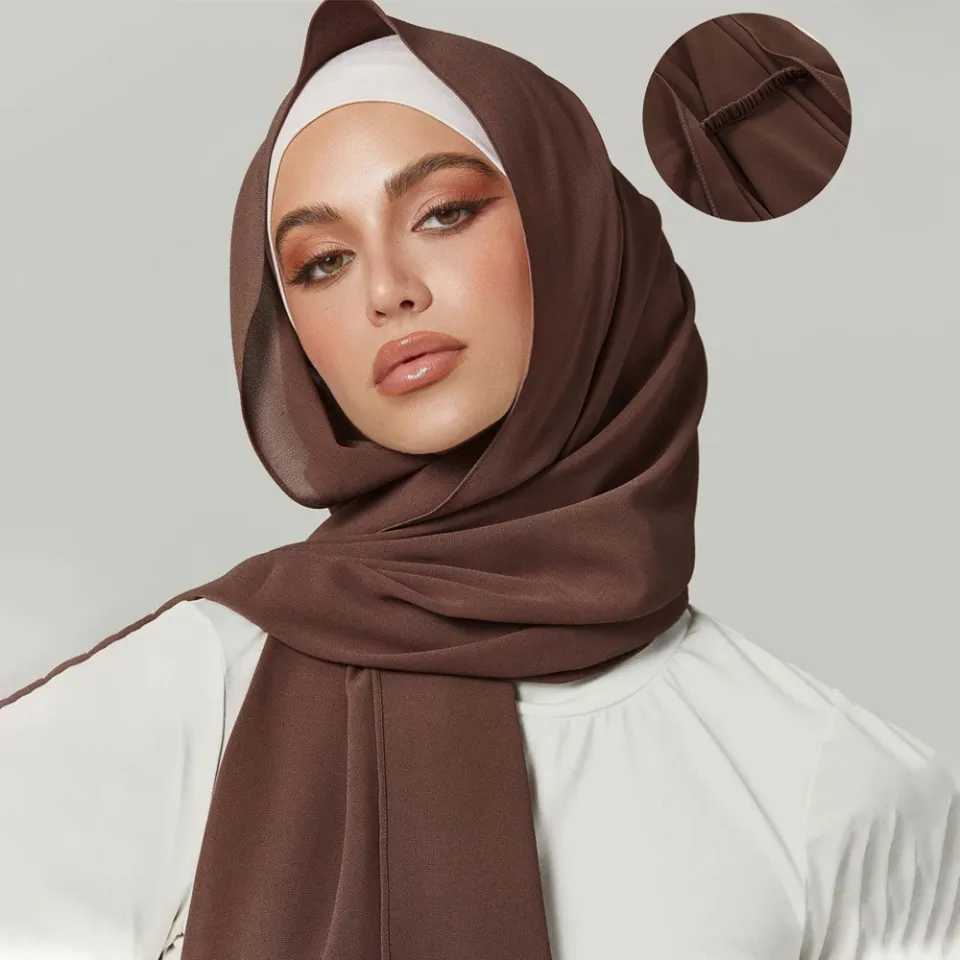 Women Muslim instant chiffon hijab Malaysian scarf pinless plain