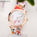 Casual Fashion Watch Printed Silicone Strap Clock Luxury Quartz Ladies Watches Women Flower Pattern Multi-Color Wristwatch Reloj. 
