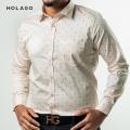 Holago Cream Printed Formal Shirt  for Men. 